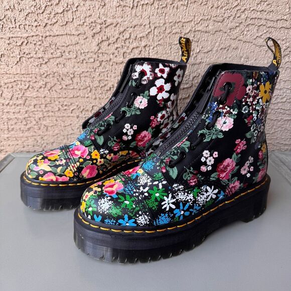 Dr. Martens Shoes - Dr. Martens Sinclair Floral Mashup Boots Womens 9US/41EU Black Leather Platform